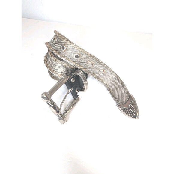 Steampunk Mesh Chain Metal Belt Womens M Industrial Silver 80s Brutalist VTG Y2K main image 2